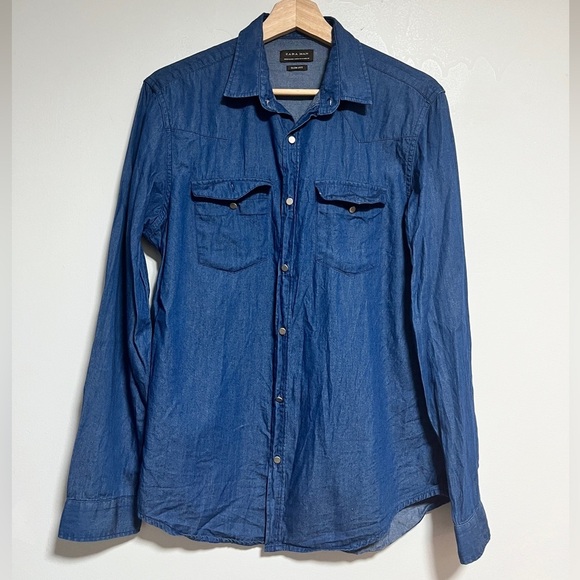 Zara Man Slim Fit Denim Shirt - Medium, Western Style, Made in India - Picture 2 of 9